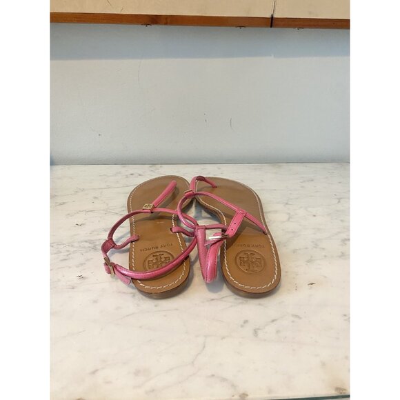 Tory Burch Shoes Womens Size 7 Pink Leather Thong Sandals Flip Flop Summer Flats - Picture 4 of 5
